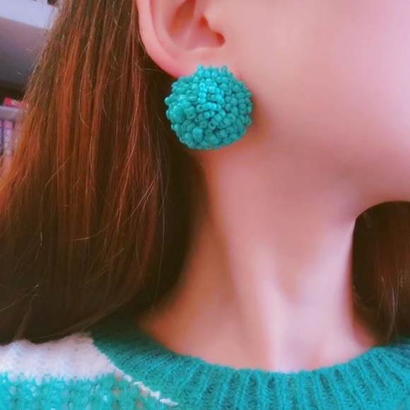 Turquoise Blue Seed Bead Earrings - Picture 2 of 4